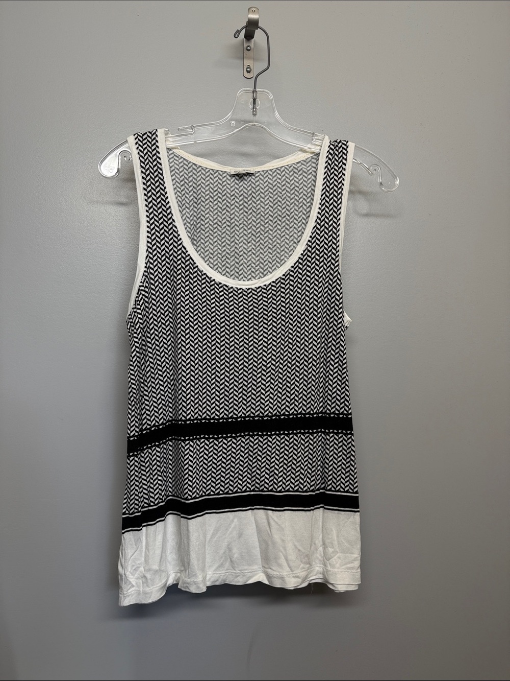 Part Two Sleeveless Black & White Knit Tank Top with Contrast Chevron